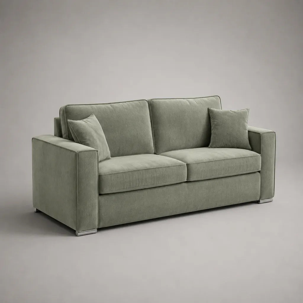 Canapé droit 2 places en velours polyester vert sauge, 190 × 90 × 88 cm