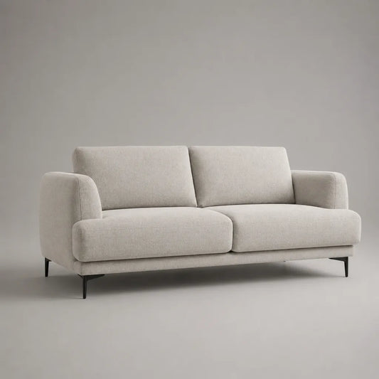 Canapé droit 3 places en tissu blanc cassé et métal noir, 203 × 90 × 84 cm