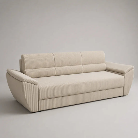 Canapé droit 3 places en velours côtelé polyester écru 225 × 95 × 90 cm