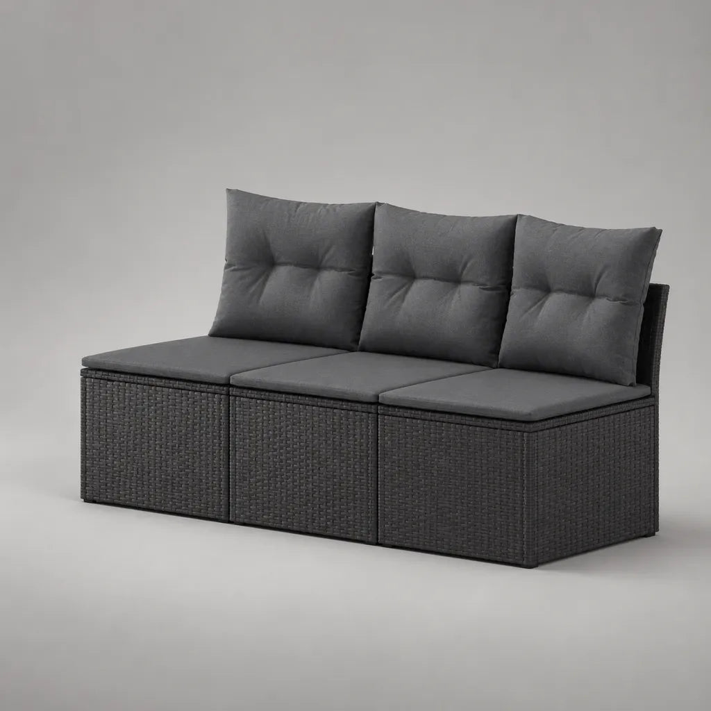 Canapé de jardin modulable 3 places en résine tressée PE et métal, gris anthracite, 180 x 65 x 75 cm