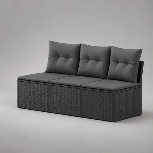 Canapé de jardin modulable 3 places en résine tressée PE et métal, gris anthracite, 180 x 65 x 75 cm