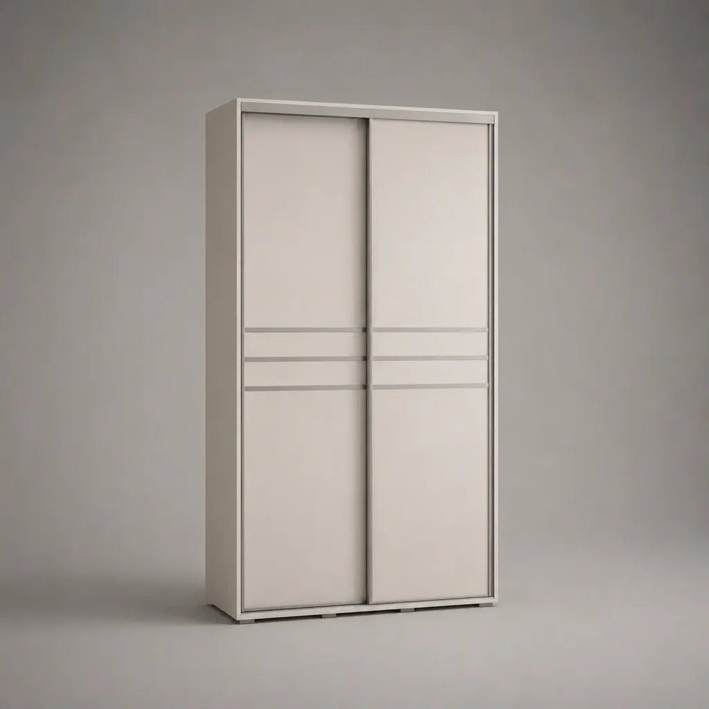 Armoire penderie rectangulaire à 2 portes coulissantes en panneaux de particules mélaminés blanc cassé, 120 × 60 × 200 cm