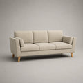 Canapé droit 3 places en tissu beige avec pieds en bois, 205 × 86 × 85 cm