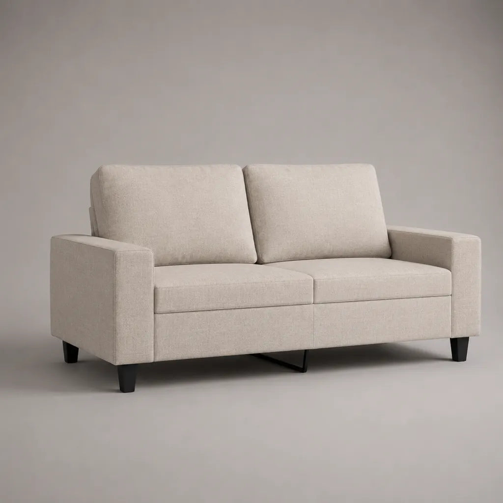 Canapé 2 places en tissu polyester beige et noir, 158 × 84 × 86 cm