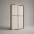 Armoire penderie en bois à 2 portes coulissantes, beige, chêne clair et doré, 100 × 55 × 200 cm