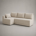 Canapé d’angle modulable 3 places avec méridienne gauche en velours côtelé polyester crème, 235 × 150 × 85 cm