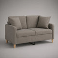 Canapé convertible 2 places en polyester gris taupe avec pieds en bois beige clair, 145 × 82 × 84 cm