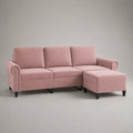 Canapé d’angle 3 places en tissu avec méridienne droite, rose poudré/noir, 220 × 145 × 88 cm