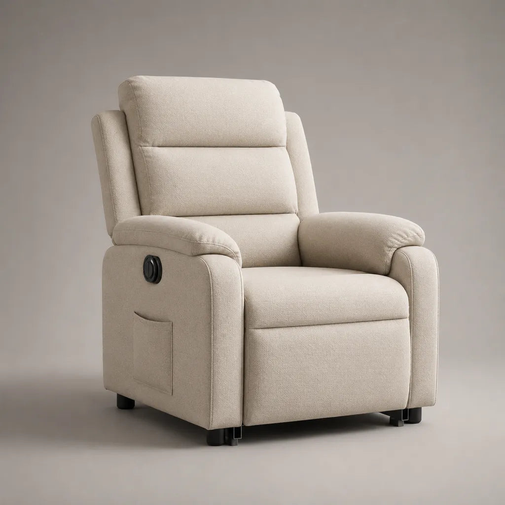 Fauteuil relax inclinable manuel en polyester chenillé ivoire, 90 × 96 × 105 cm