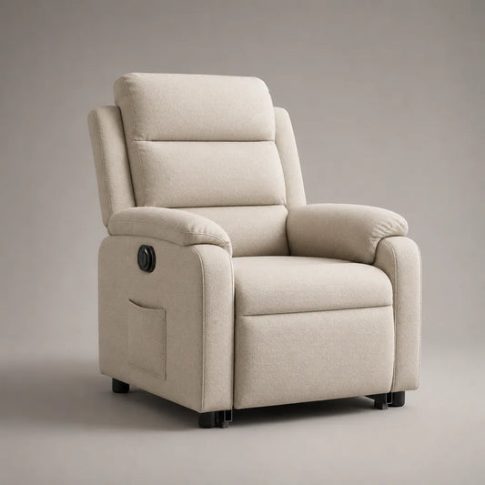 Fauteuil relax inclinable manuel en polyester chenillé ivoire, 90 × 96 × 105 cm
