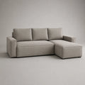 Canapé d’angle 3 places en tissu gris clair avec méridienne droite, 220 × 150 × 85 cm