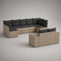 Canapé de jardin modulable 8 pièces 7 places en résine tressée PE, acier et polyester, forme en U, beige et gris anthracite, 315 × 220 × 65 cm