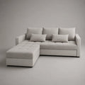 Canapé d’angle gauche 3 places avec méridienne en polyester et PU, gris clair et blanc, 225 × 150 × 85 cm